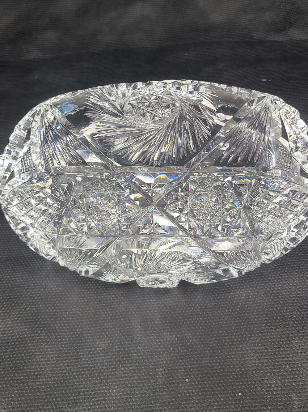 Antique ABP American Brilliant Period Cut Crystal Ornate Oval Dish Vintage